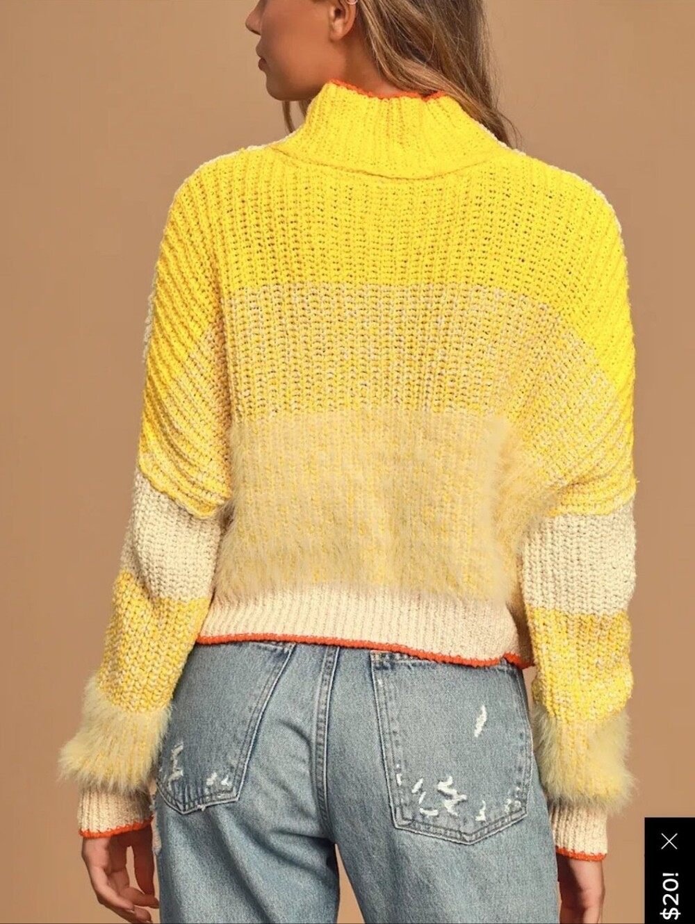 FREE PEOPLE X REVOLVE Sunbrite Colorblock Cropped Knit Yellow Sweater RARE NWT L - Picture 3 of 16